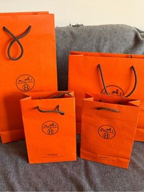 Hermes Orange Paper Shopping Bags - Set of 4